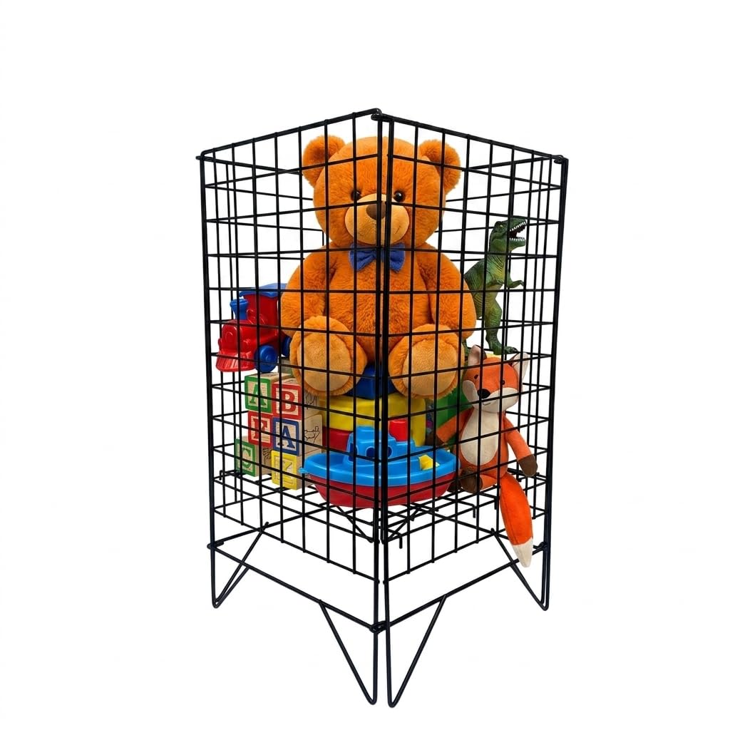 Black Square Dump Bin Basket 42cm – Foldable Retail Merchandising Display Storage Bin with Adjustable Base