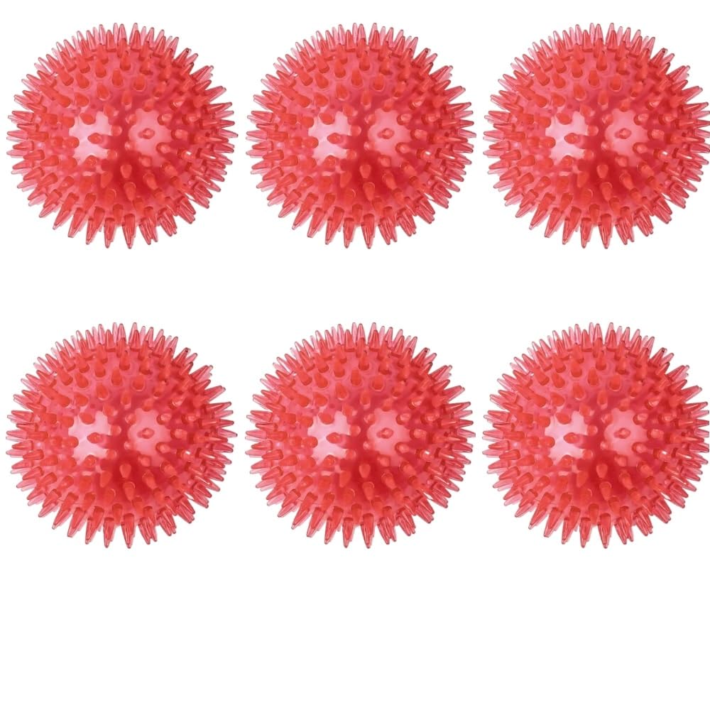 Hundespielzeug, Hundespielzeug, Katzenwelpen, klingendes Spielzeug, quietschender Zahnreinigungsball, Training for Haustierzähne, Kauspielzeug, Dornbälle, 6 Stück, Rot, 9 cm(Red 11cm)