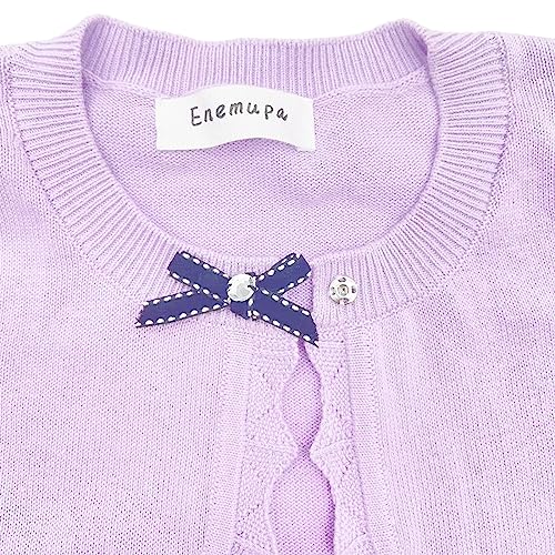 Image of Girls' Baby Cardigan Children's Knitted Sweater Front Open Long Sleeved Dress Cover up One Button Closure Top (as1, Age, 6 Years, 7 Years, Taro Purple)