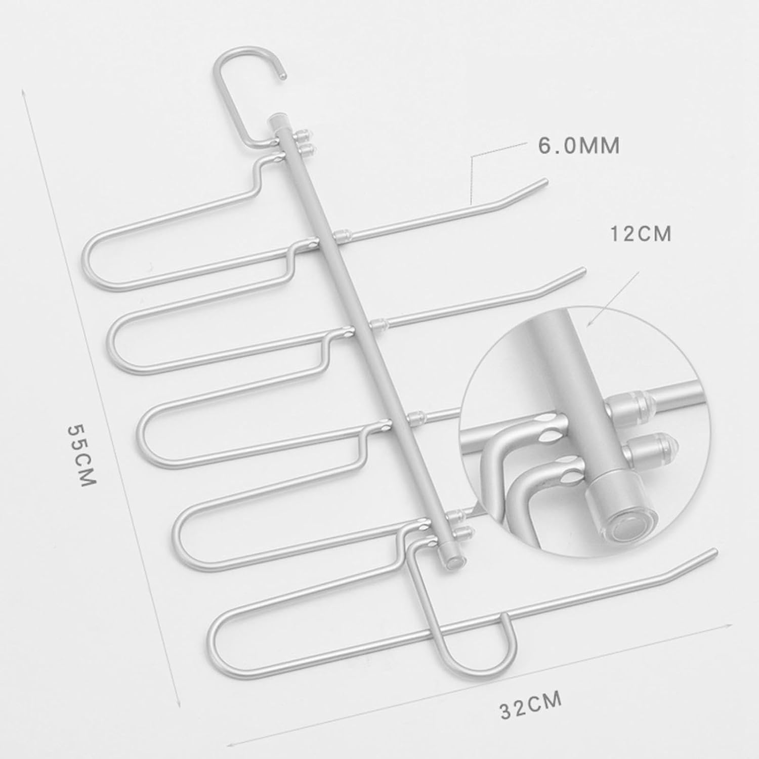 5 Layers Pants Hangers Space Saving, 1 Pack Non Slip Stainless Steel Multifunctional Rack Closet Organizer with Hooks for Leggings Trousers D0D3025(Argent)