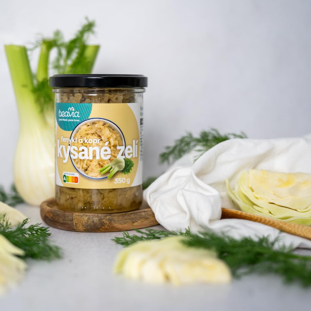 Beavia Fermentiertes Sauerkraut mit Fenchel & Dill 6x350g Ungekühltes Weißkohl Gemüse im Glas Vegan