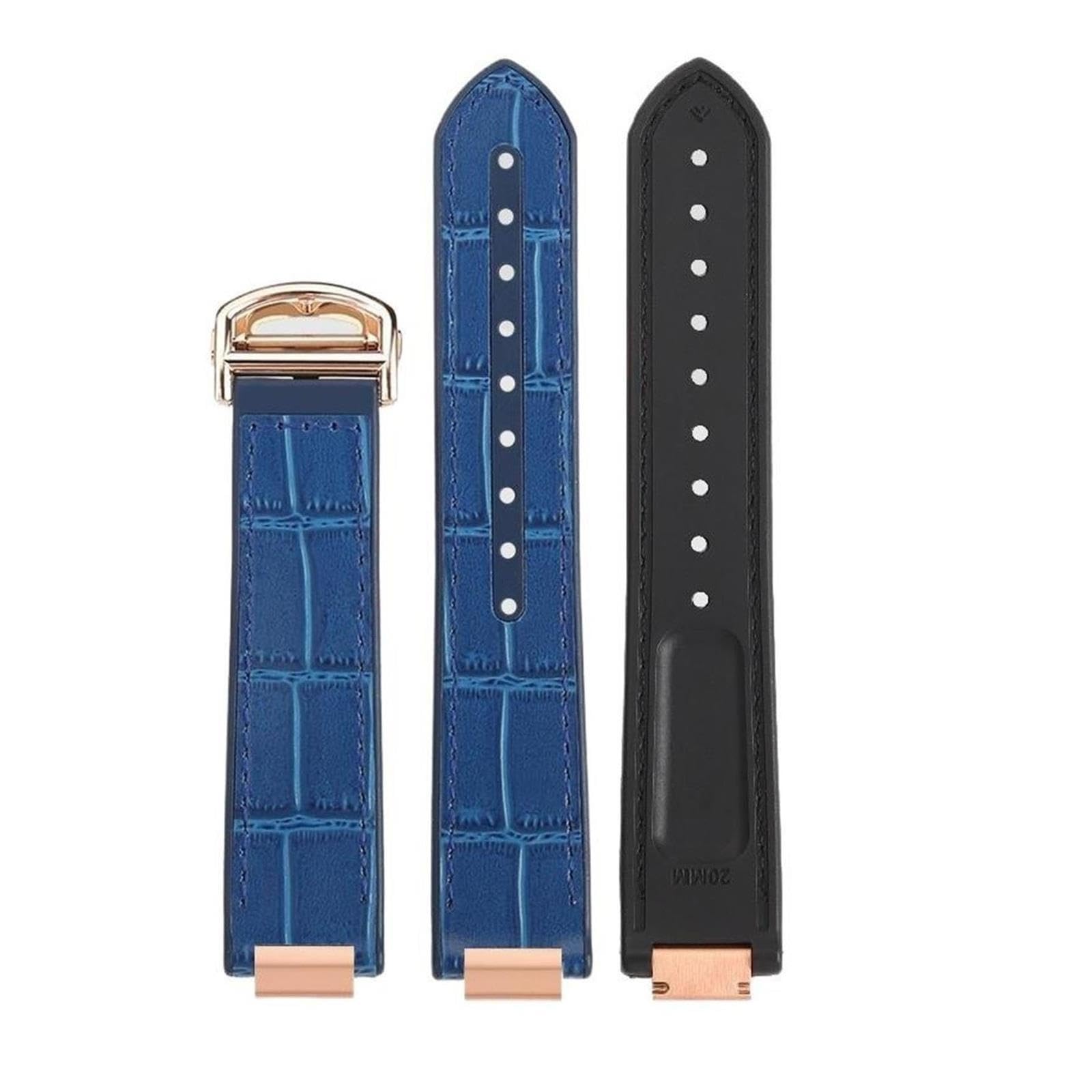 Compatible con correa de reloj Cartier Blue Balloon, banda inferior de goma, correa de reloj de cuero, hebilla plegable de tercera generación de vaca