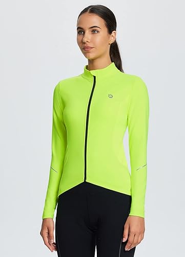 Miniatura 4 de Baleaf - Chaqueta térmica de ciclismo para mujer, manga larga, con 4 bolsillos, forro polar, para bicicleta, cortavientos, reflectante, para clima