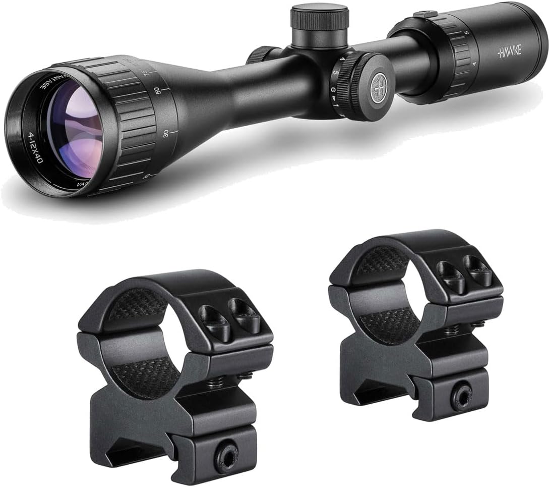 Hawke Sport Optics Vantage 4-12x40 Rimfire .17 HMR Riflescope Bundle with 2-Piece Weaver Medium Riflescope Rings (2 Items)