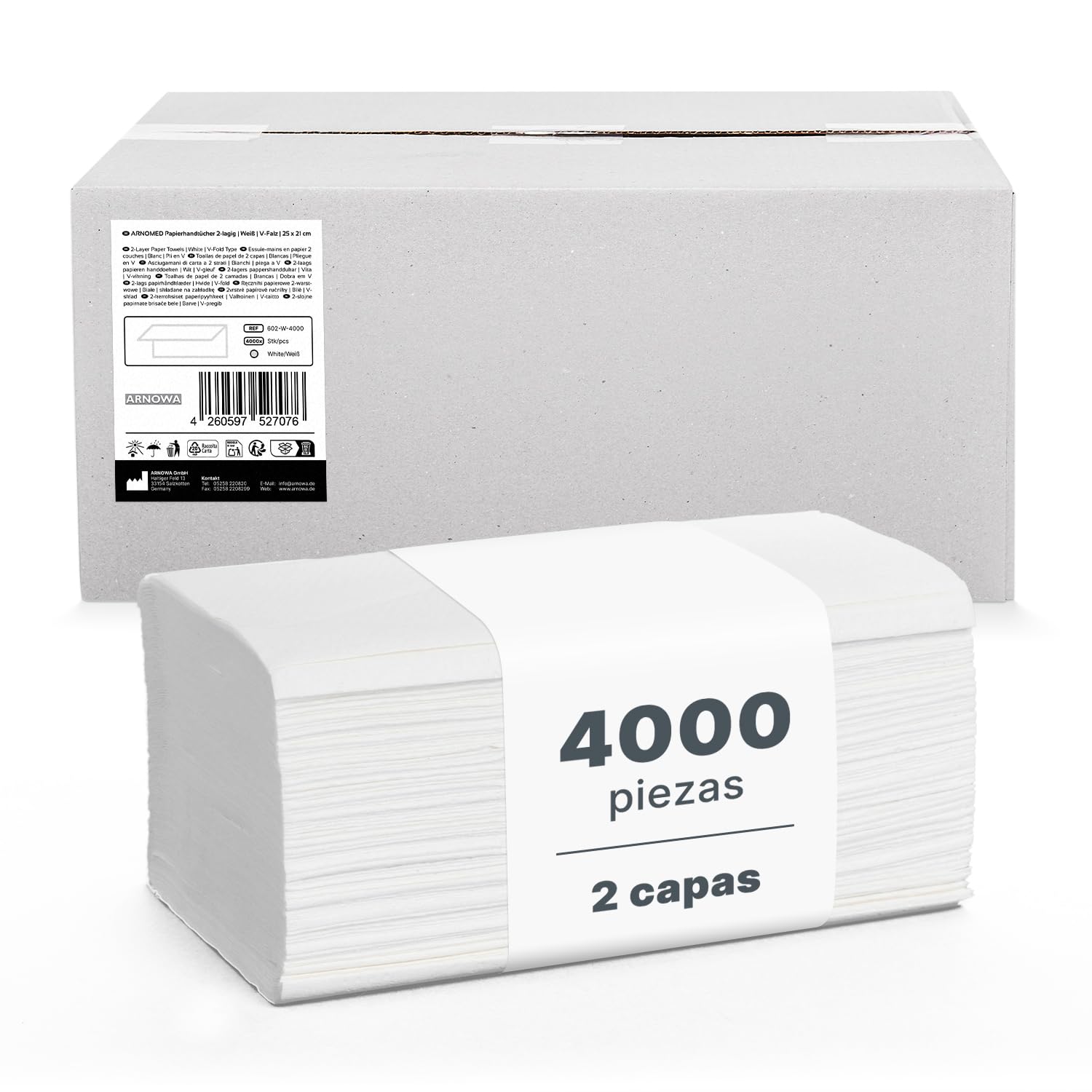 4000 ARNOMED papel secamanos, toallas papel secamanos de 2 capa con pliegue en V, 25x23cm papel manos baño, toallas de papel blancas para manos, 20x200 toallas de papel de manos, toallas secamanos
