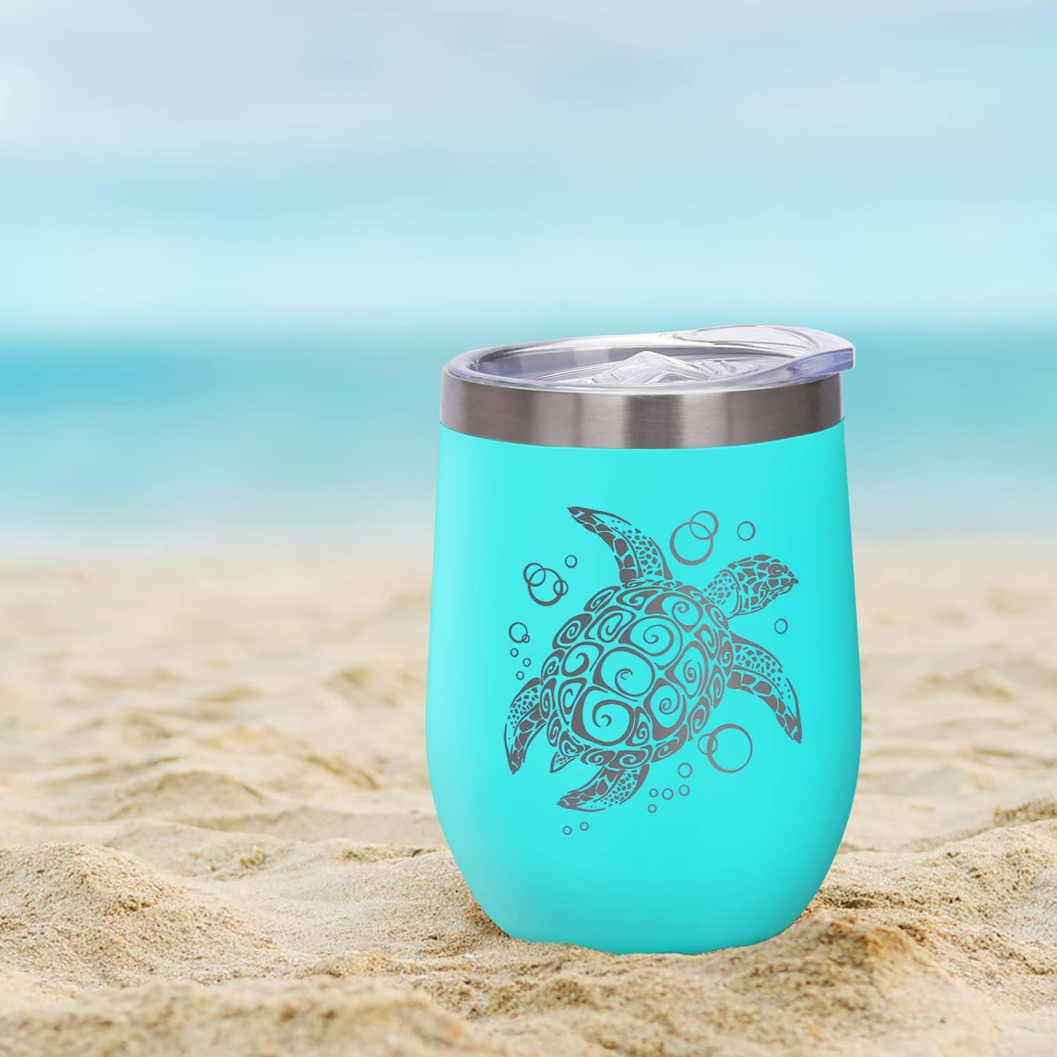 Sea Turtle Insulated Tumbler with Lid - Sea Turtle Gifts for Women, Ocean Themed Beach Gifts for Friends Mom Coworker, 12 oz Stainless Steel Wine Tumbler Coffee Mug, Teal - Image 5