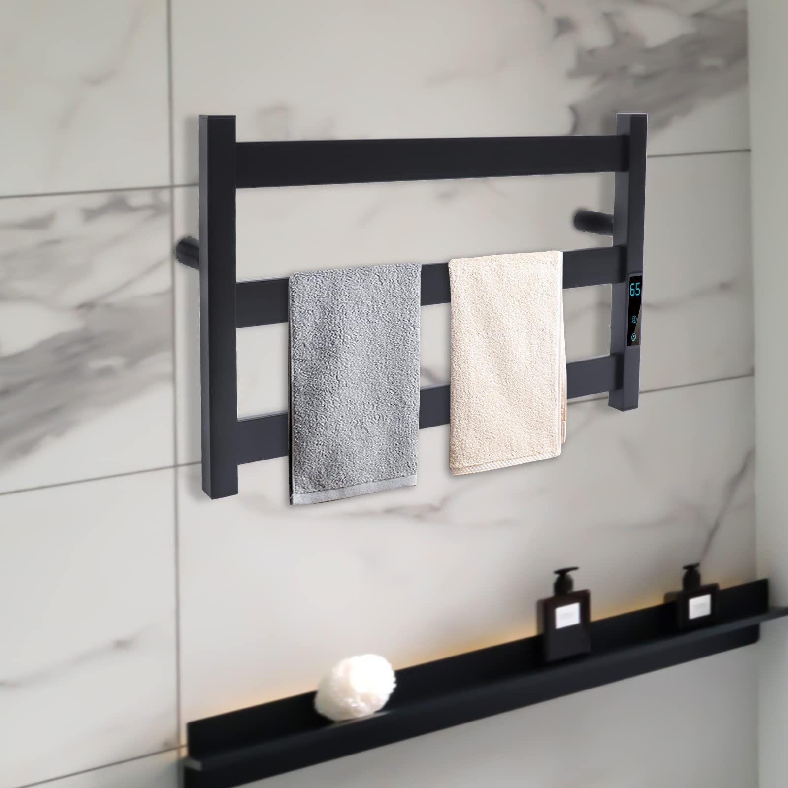 BANLICALI Towel Warmer Rack, 3 Tier Stainless Steel Electric Towel Warmer Heated Towel Rack 45?-70?, Wall Mounted Towel Warmer for Bathroom Black Load 66lbs 200W