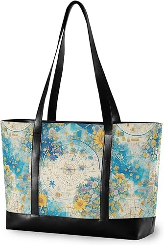 Miniatura 1 de Abstracto Reloj Redondo Estilo Flores Amarillas Bolsa de lona simple para portátil con cremallera Bolso grande para Viajes Piscina Natación Playa