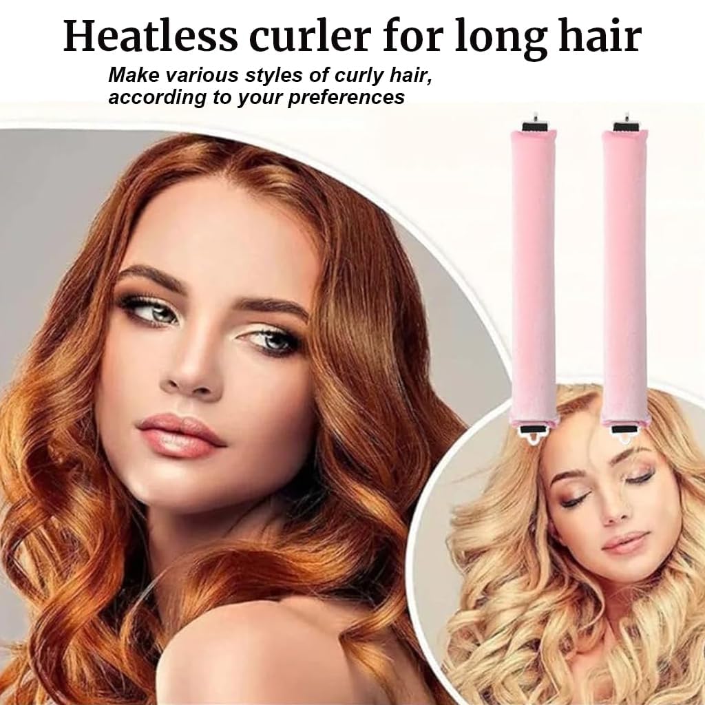 BALTHAZAR,Heatless Hair Curler, Flexible Curling Rod with Hook, Non-Damaging Hair Curling Strips, 3 Counts Brown Colour, Hair Curler with Hook, for All Hair Types, Overnight Curler for Beautiful Natural Wave Texture (PINK) 2