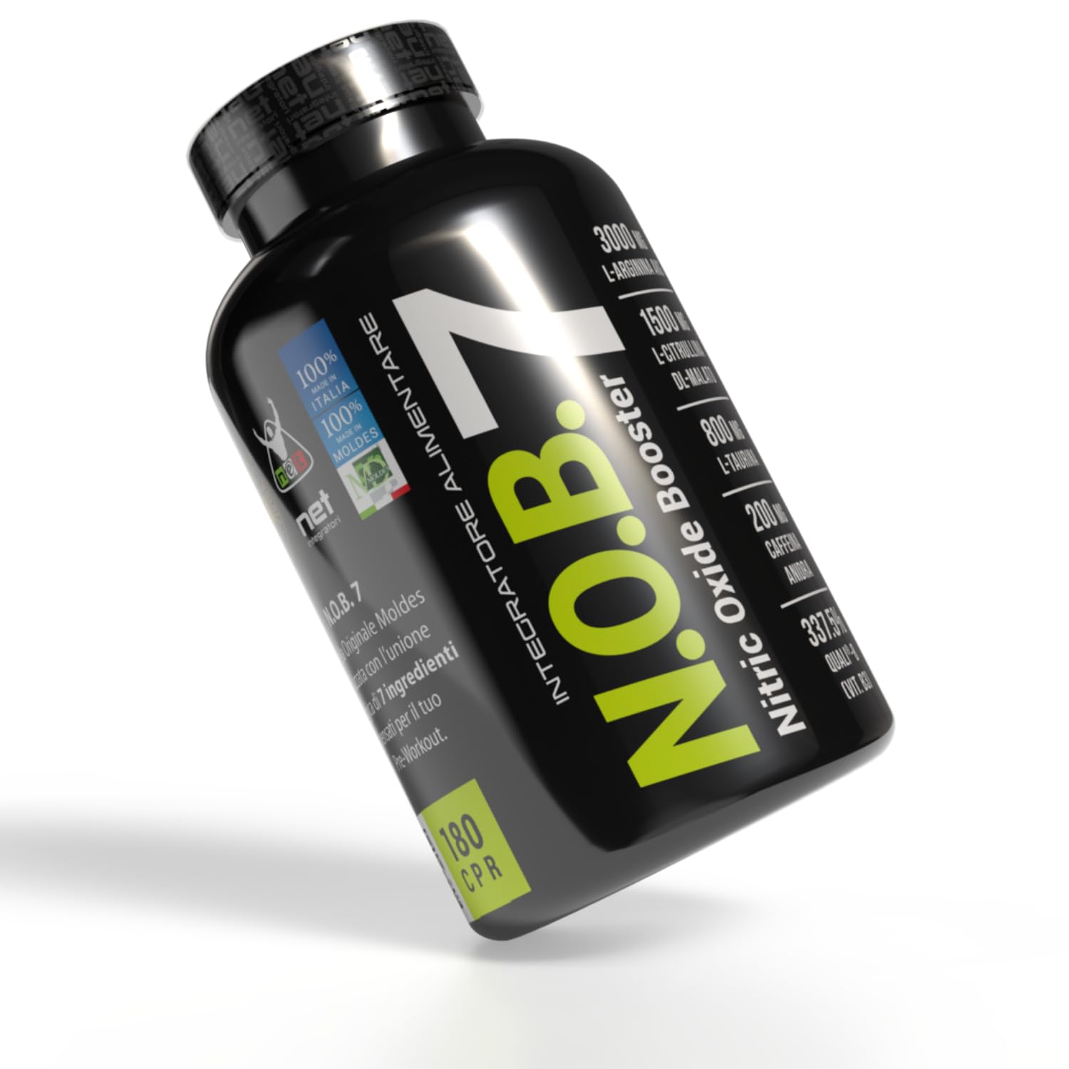 Net Integratori NOB 7 – 180 compresse – Integratore Energetico Pre Workout e Booster di Ossido Nitrico con Arginina Citrullina Caffeina Vitamina B3