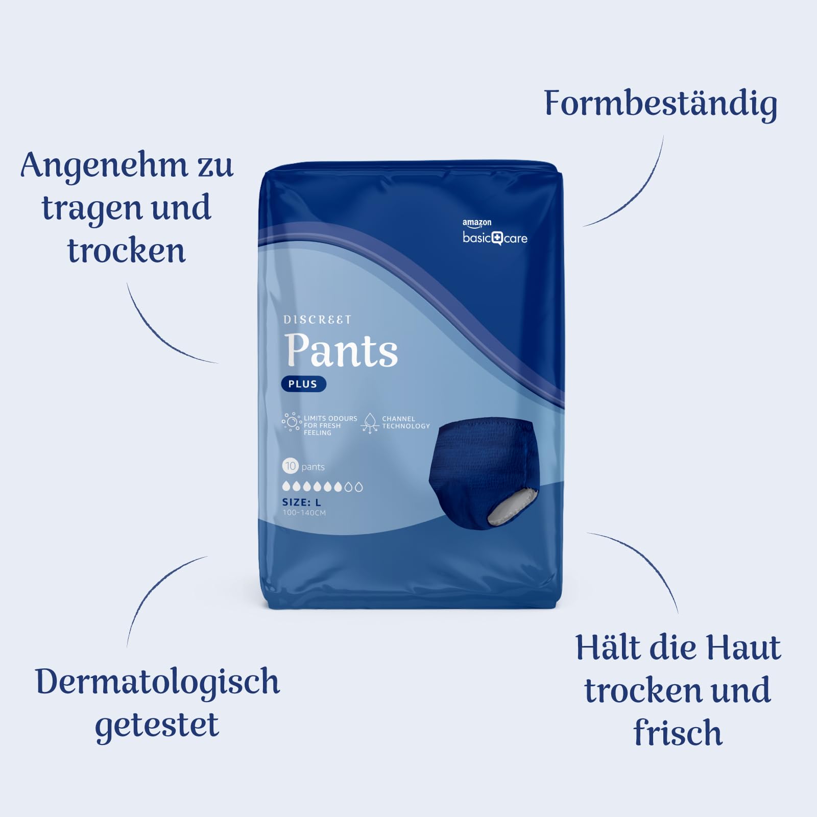 Amazon Basic Care Man Pants Plus Large – 40 Stück (4 Packungen à 10 Stück), Blau