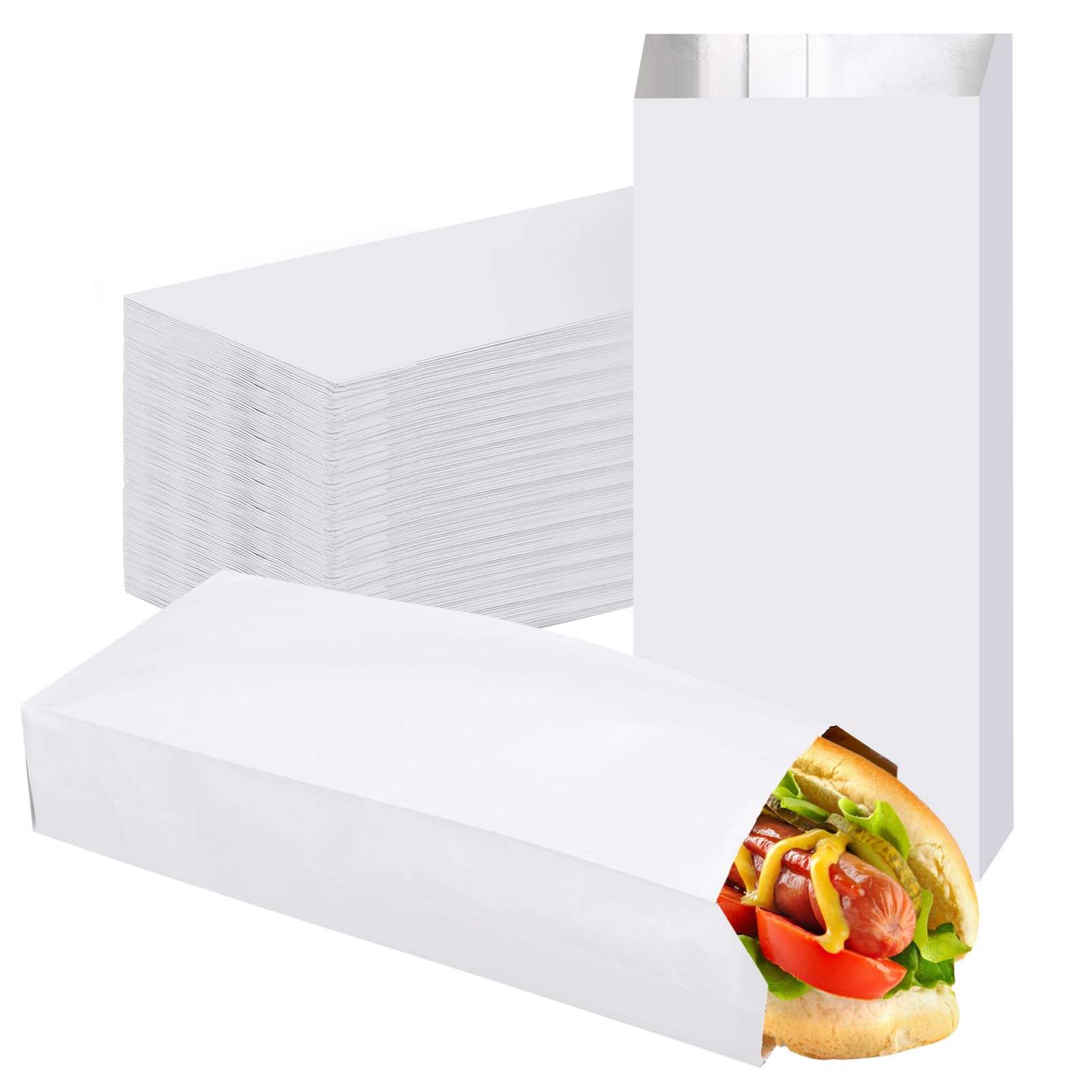 EUSOAR Aluminum Foil Hot Dog Bags, 200pcs 3.5"x9.5"x1.6" White Grease Resistant Bag Pouch, Disposable Food Storage Bags Wrappers Foil Bags for Hot