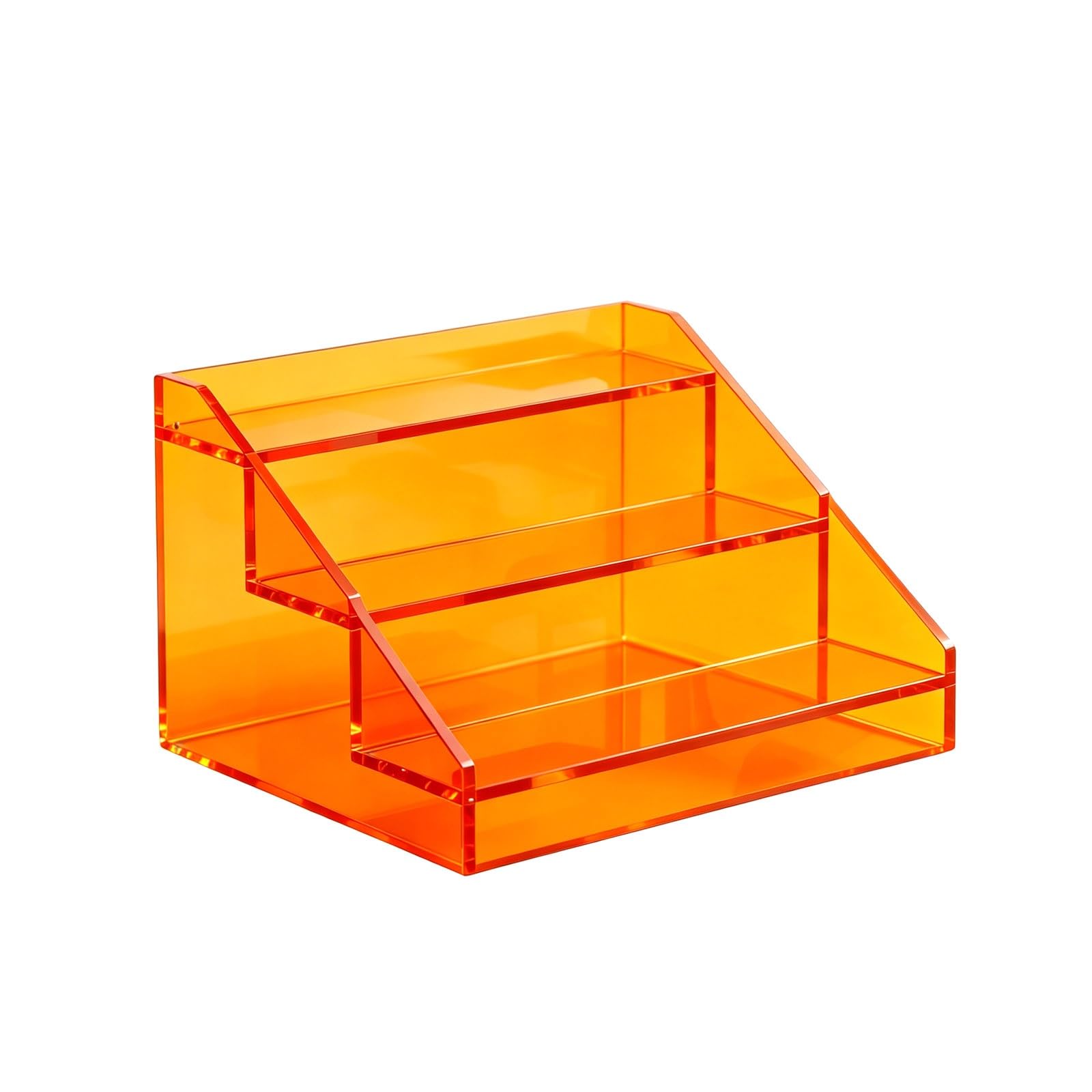 LYFHYSDSP 3 Tier Slanted Acrylic Display Stand, Clear Tiered Countertop Organizer, Scratch Impact Resistant Stable Display Holder for Coffee Bar Kitchen Tea Room Retail(Orange,60cm/23.6in)