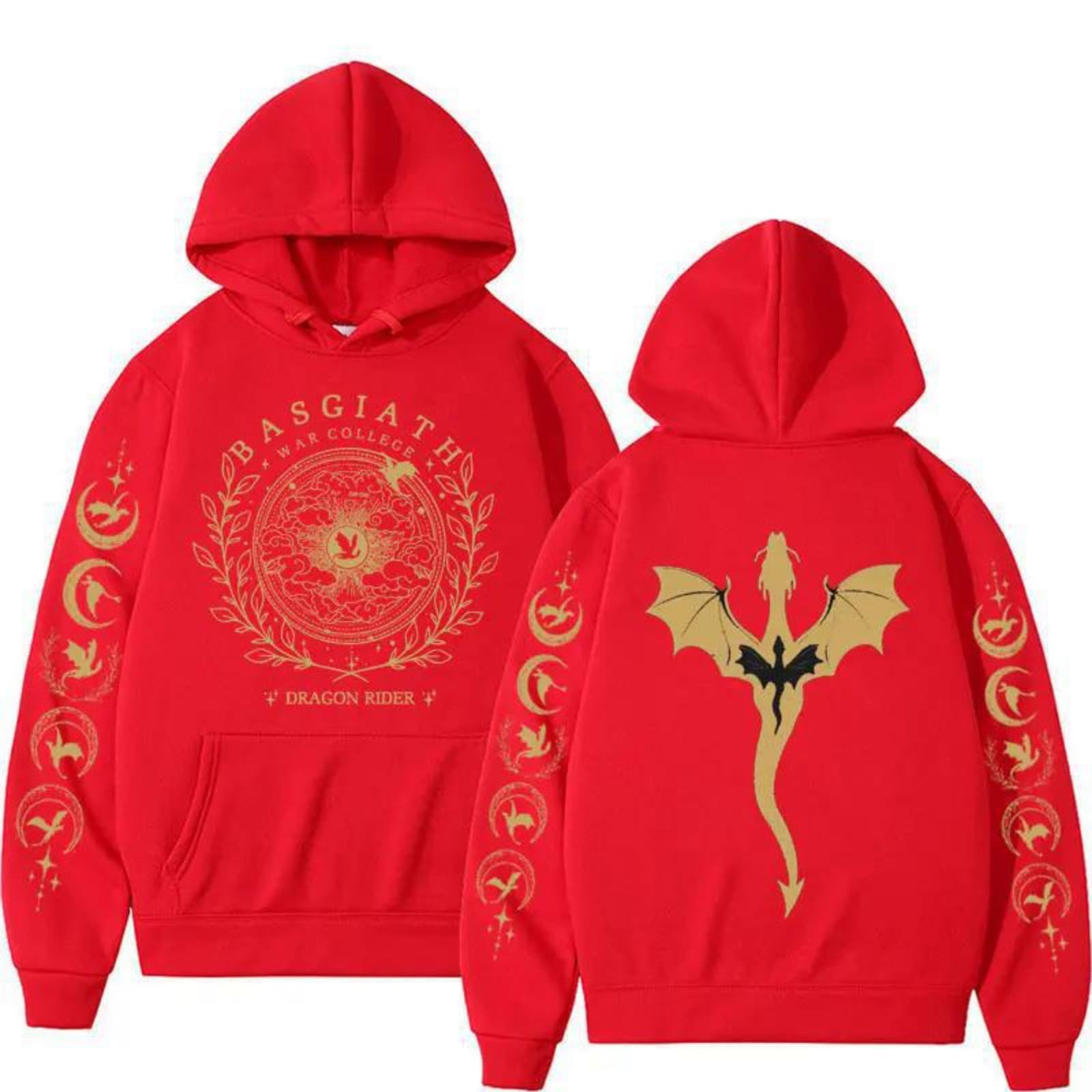 CUTTE Fourth Wing Hoodie - Basgiath War College Dragon Rider Graphic, Unisex Autumn Winter Streetwear (Red,L)