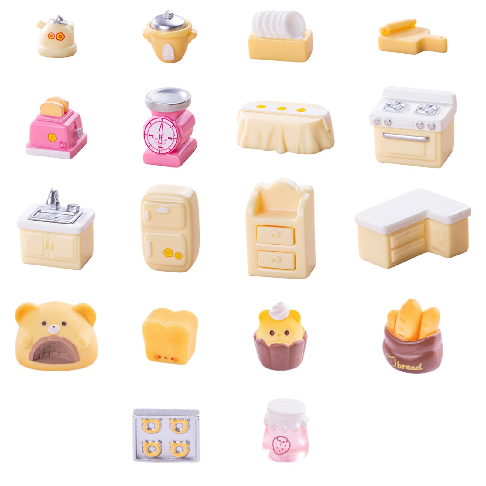 18 Pcs Miniature Kitchen Dollhouse Furniture Set, Toy Dolls House Accessories Including Fridge, Cooker, Sink, Table and Food Items for Creative Pretend Play
