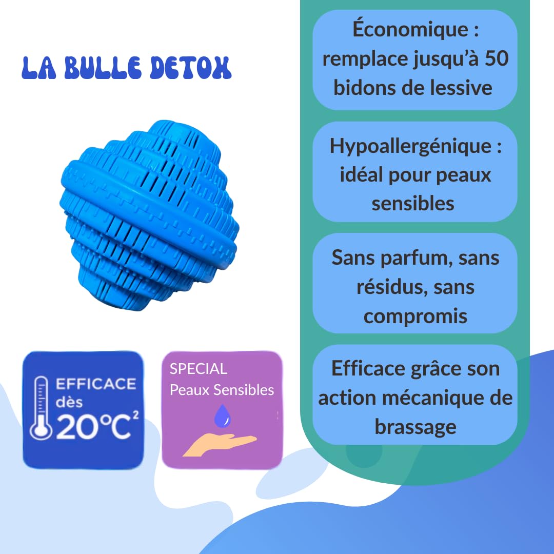 Boule de Lavage Écologique Réutilisable | Hypoallergénique | Perles de Céramiques & Charbon Actif | Nettoie et Purifie l’Eau | Alternative Naturelle à la lessive