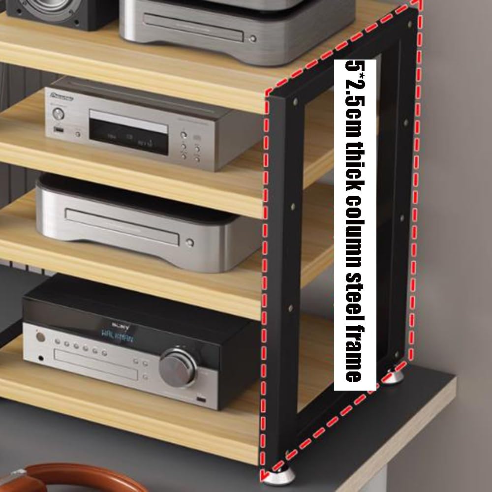 Armadietto HiFi a 3 livelli, supporto mobile AV per dispositivi di streaming, ripiani multimediali desktop, design noce chiaro