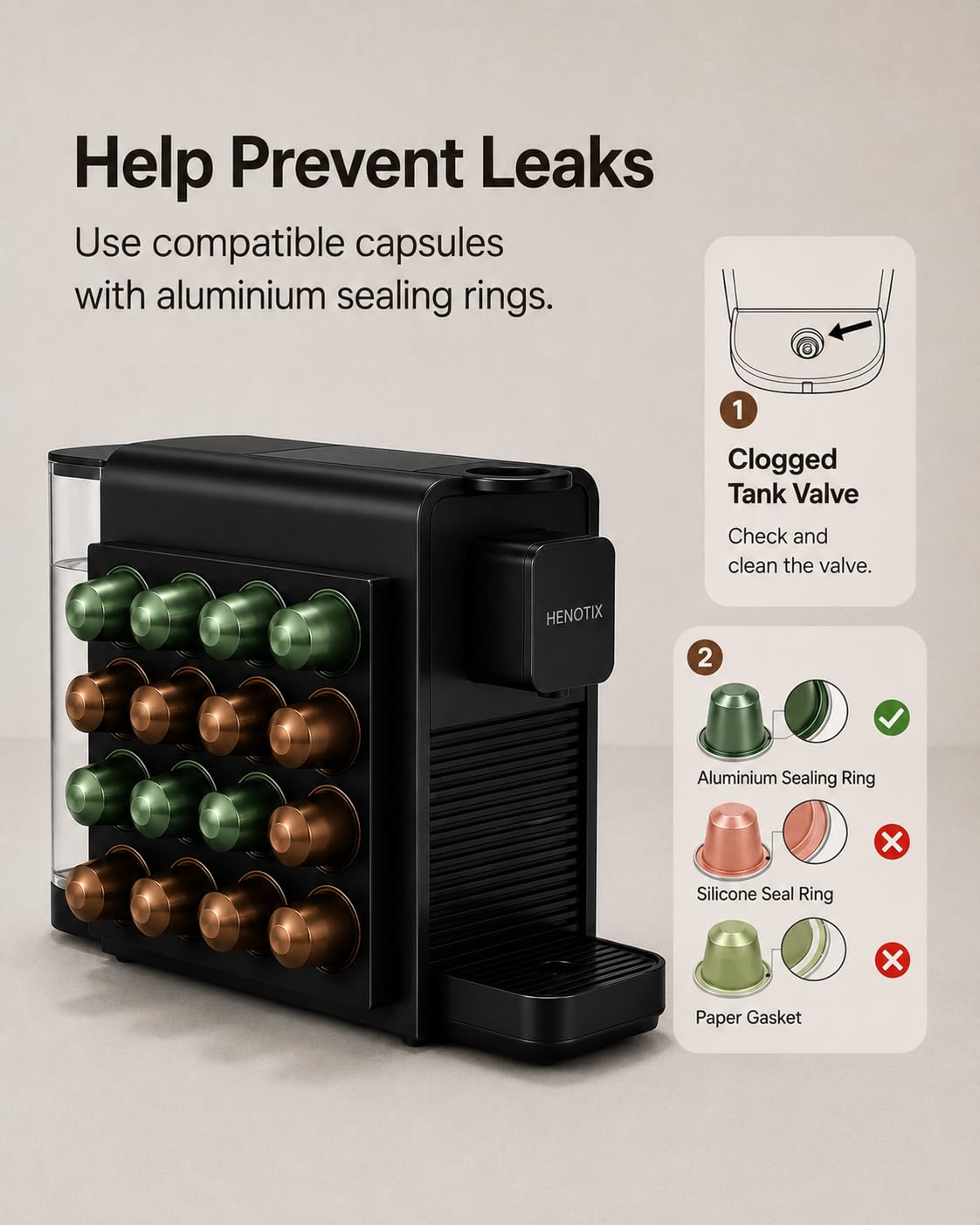 Cafetera de cápsulas compatible con Nespresso OriginalLine – Bomba de 20 bares, 3 tamaños de taza, calentamiento rápido, bandeja ajustable y soporte magnético desmontable, diseño compacto con