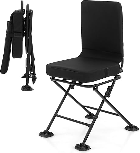 Miniatura 10 de Tangkula Silla de caza silla giratoria de 360 grados con cojín acolchado almohadillas ajustables para pies sillas de caza plegables portátiles de