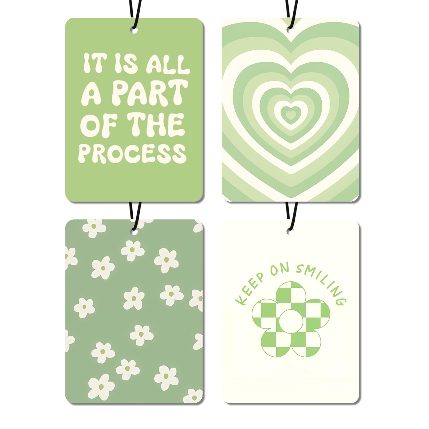 Green Aesthetic Car Air Fresheners - Inspirational Quotes Floral Designs Natural Non Toxic Air Freshener 4 - Pack