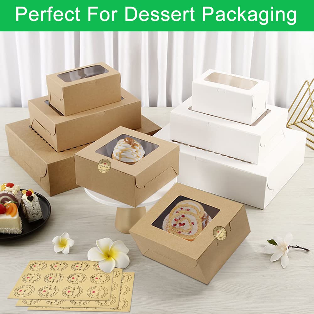 12 scatole piccole per torte, scatole di carta bianca per cupcake e biscotti, con finestre e 12 adesivi, mini scatole per torte, dessert, brownie per regali, piccole torte, caramelle (10 x 10