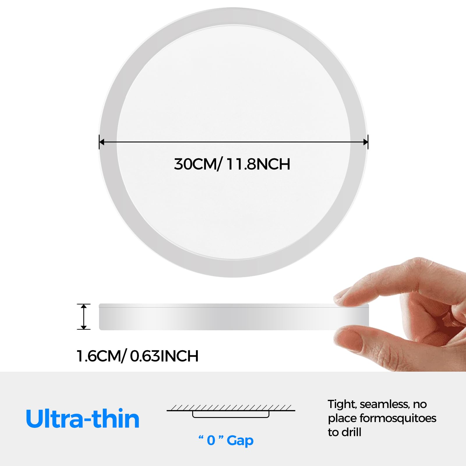 Peasur Plafon Led Techo Baño, Plafon Redondo Techo Led 3000/3500/4000/5000/6500K 24W, Lámpara IP54 Impermeable, Para Sala De Estar Baño Dormitorio Cocina Pasillo Sótano Oficina, 300 * 16mm 1Pack