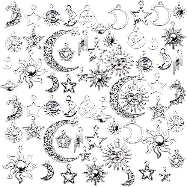 Aylifu 69 Pieces Antique Silver Alloy Moon Star Sun Charms Pendants Celestial Pendants Jewelry Findings for Necklace Bracelet Jewelry Making, 23 Styles - Image 5
