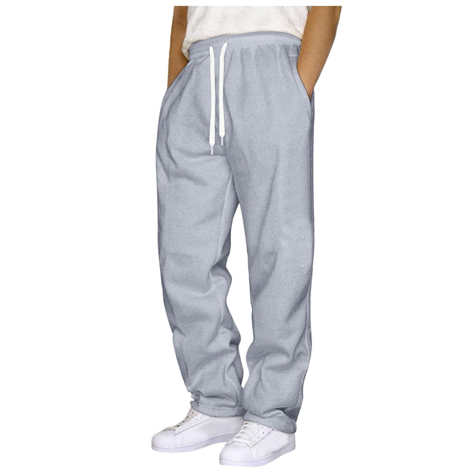 Mens Sweatpants Open Bottom Baggy Sweat Pants for Men Straight Wide Leg Loose Fit Fleece Pants Athletic Joggers