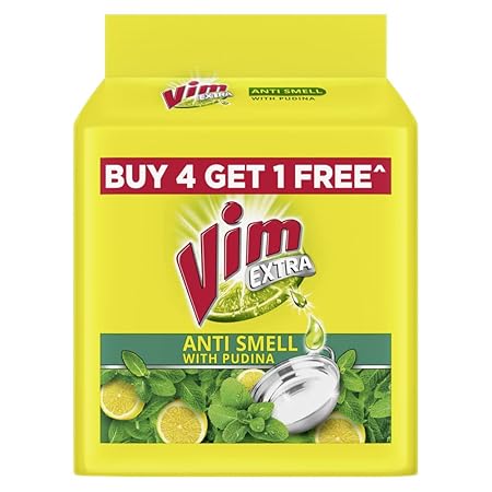 Vim Antismell Dishwash Bar with Pudina|| 190g (Buy 4 Get 1 Free)