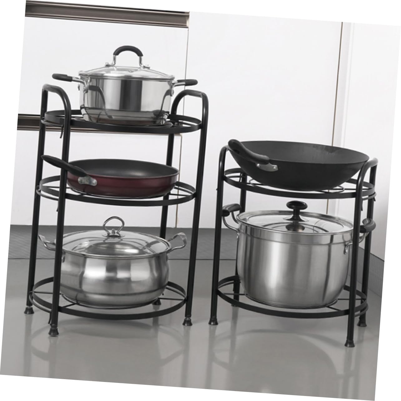 Porta Casseruola a Due Ripiani, 1 Pezzo, Ferro Nero | Struttura Smontabile, Pulizia Semplice, Mensole per Cucina e Organizer Scaffali Cucina