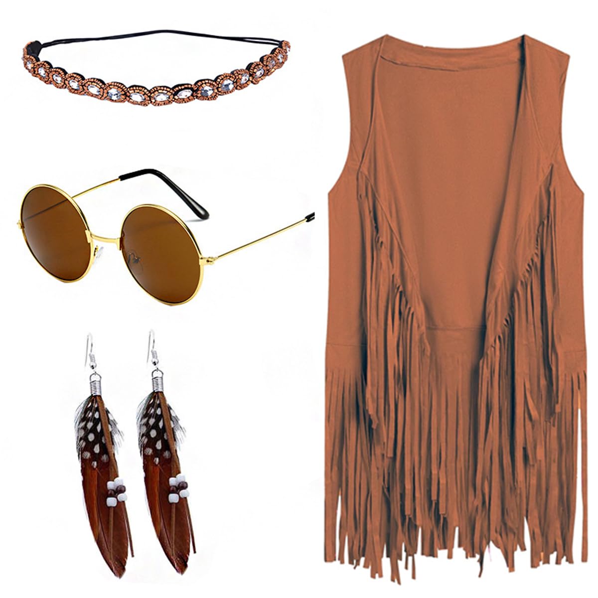 PROMOTED TO BIG SISTER 60s 70s Outfits for Women Disco Hippie Clothes Woman Peace Sign Earring Headband Fringe Vest