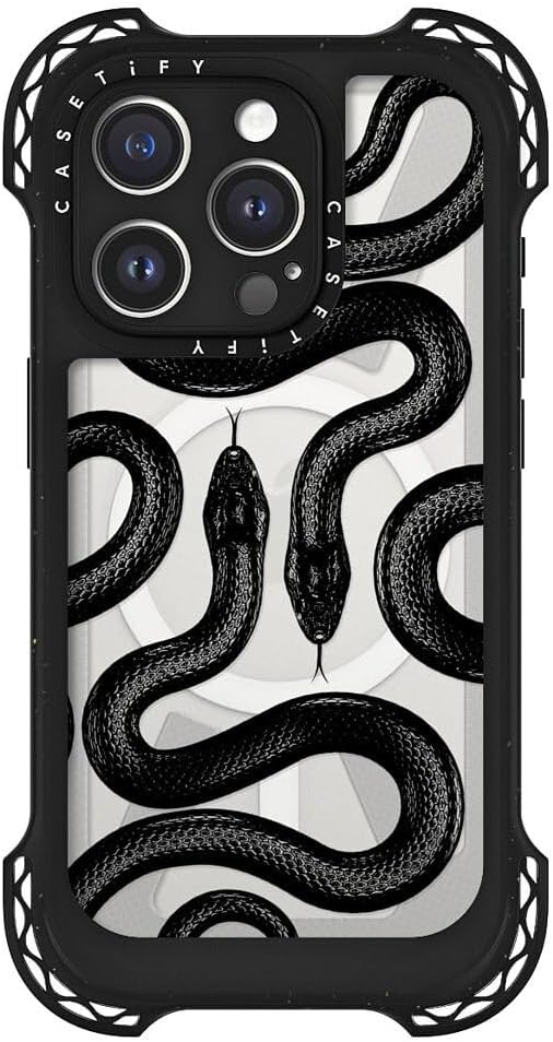 CASETiFY Ultra Bounce Case for iPhone 15 Pro [10x Military Grade Drop Tested / 32.8ft Drop Protection/Compatible with Magsafe] - Black Kingsnake - Cleat Black - Image 3