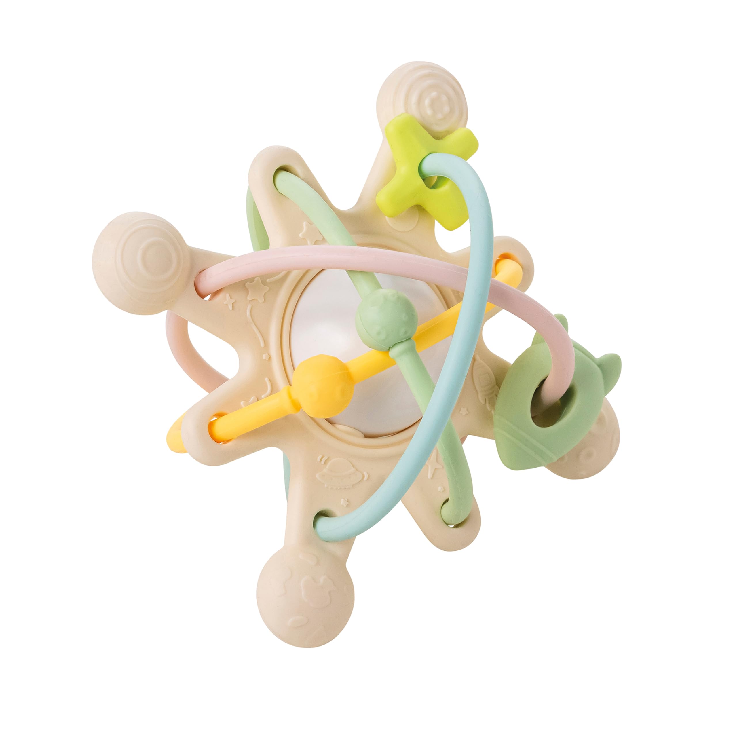 Nattou Teether with Rattle Galaxy Silicone, 10 cm, Pastel