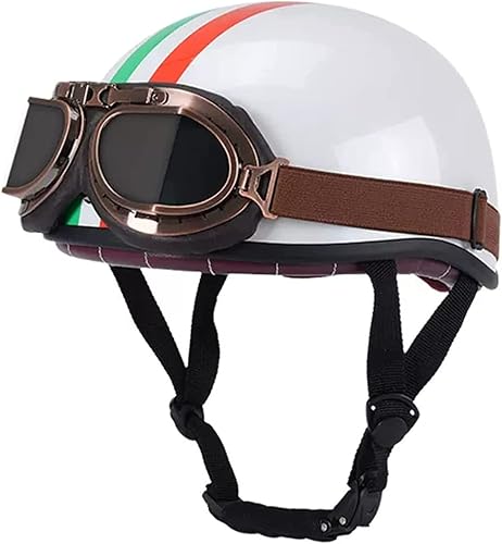Casco retro de estilo alemán aprobado por DOTECE, casco de motocicleta de media cara con gafas para adultos, hombres y mujeres, casco abierto para