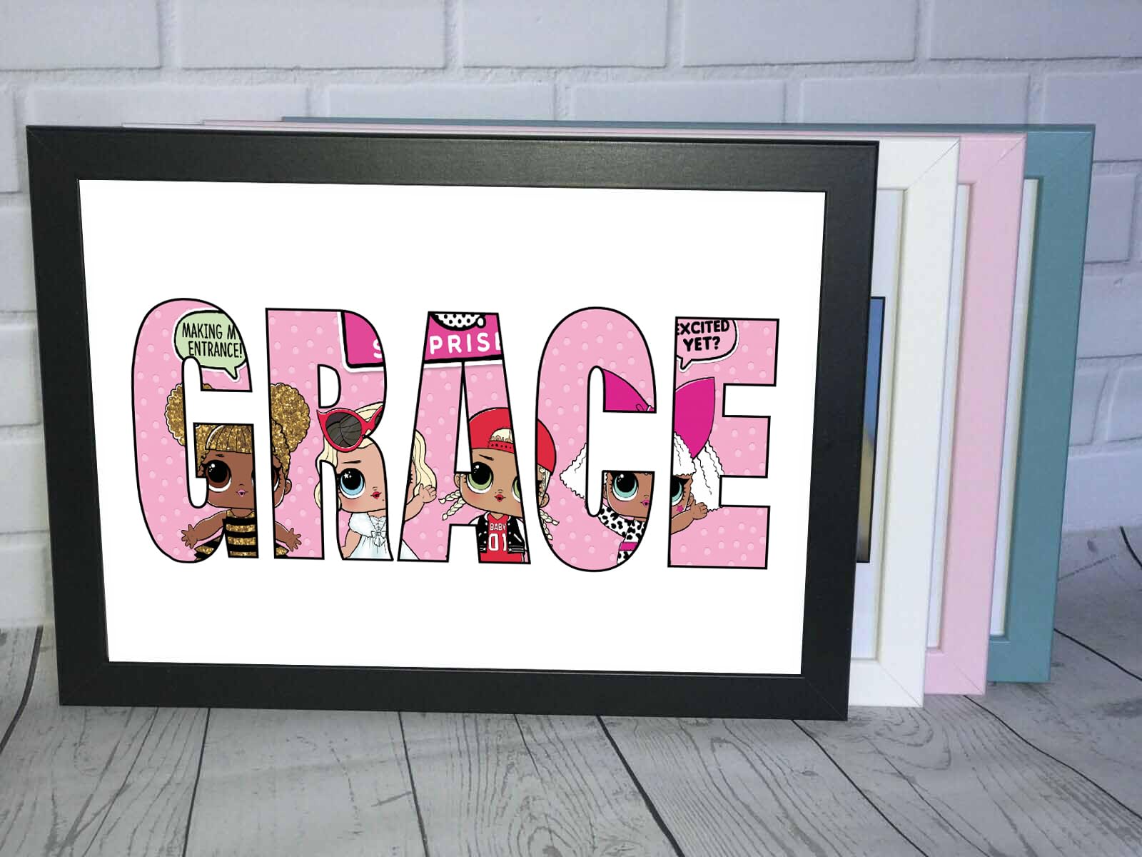 Personalised Name WordArt Gift Keepsake Birthday Christmas Present Framed (White Frame, Lol)