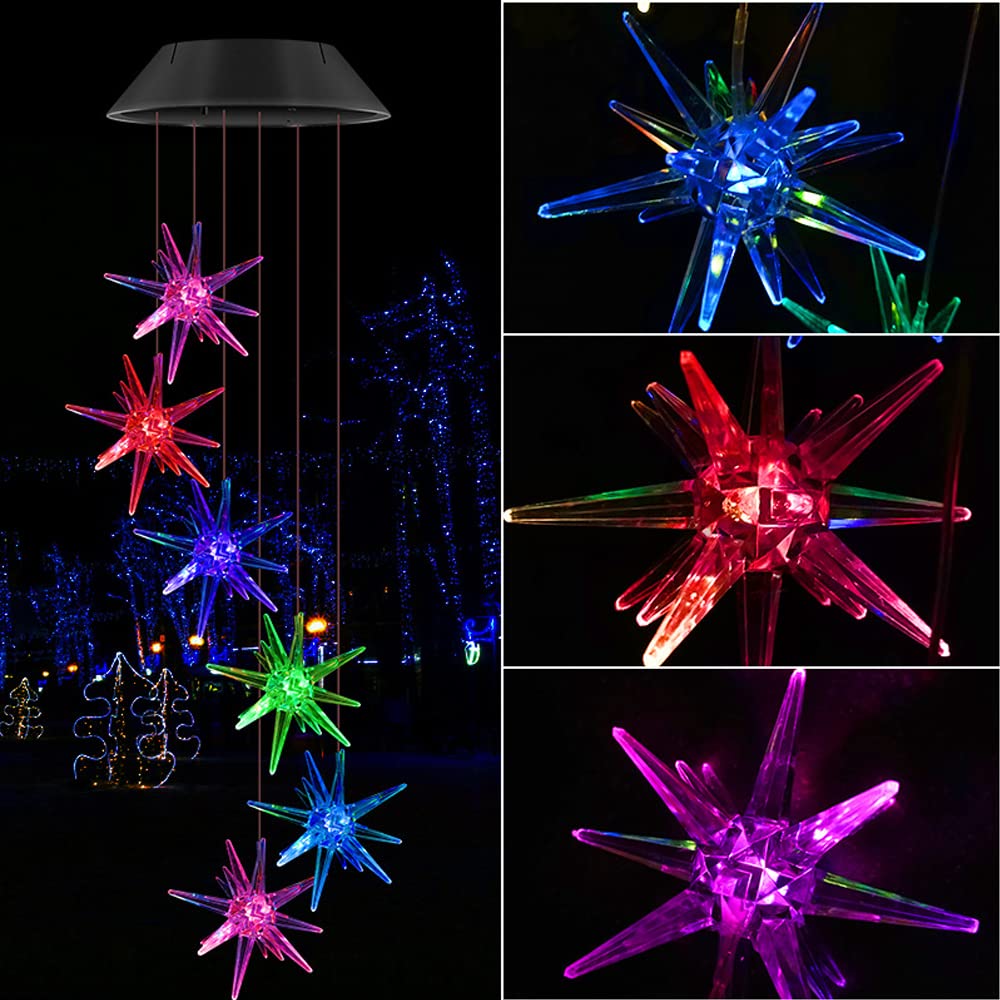 LED Solar Wind Spinner Colour Changing Urchin Star Wind Chime Lamp For Home Outdoor Garden Patio Decor