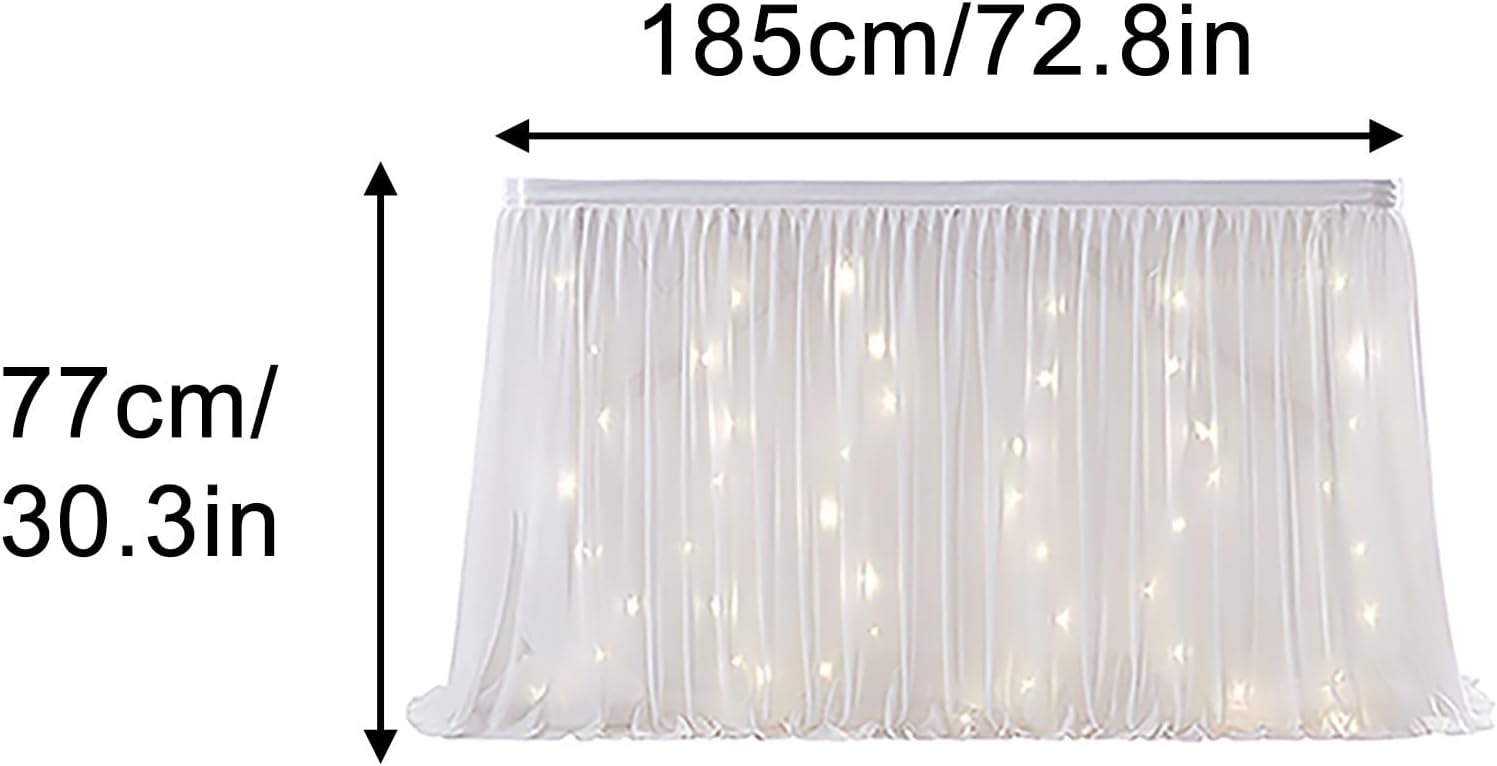 Rectangle Tables Tulle Table Skirt, Polyester Material, With LED Light Desk Skirts, for Baby Shower Wedding Birthday Party Bridal Shower or Banquet Decoration(Purple)