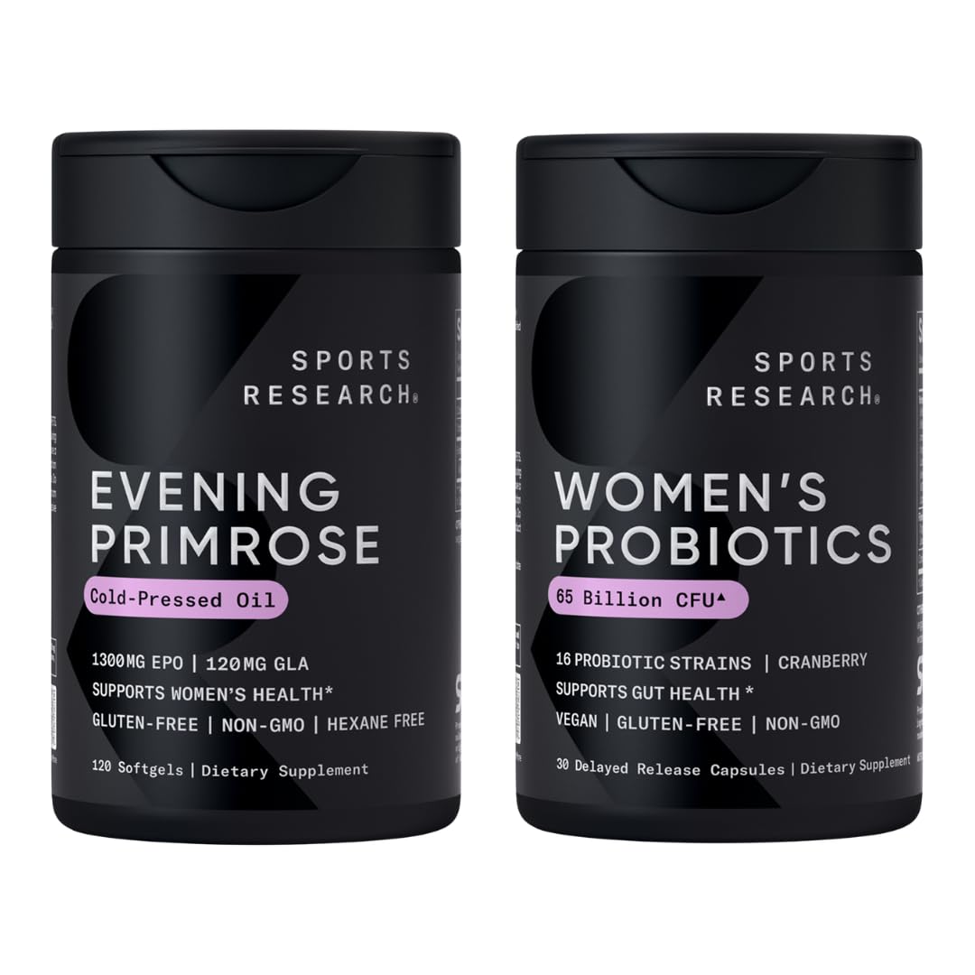 Sports Research® Women's Multivitamin Pack - Evening Primrose Supplement from Cold Pressed Oil and Women's Probiotics 65 Billion CFU w/Prebiotics
