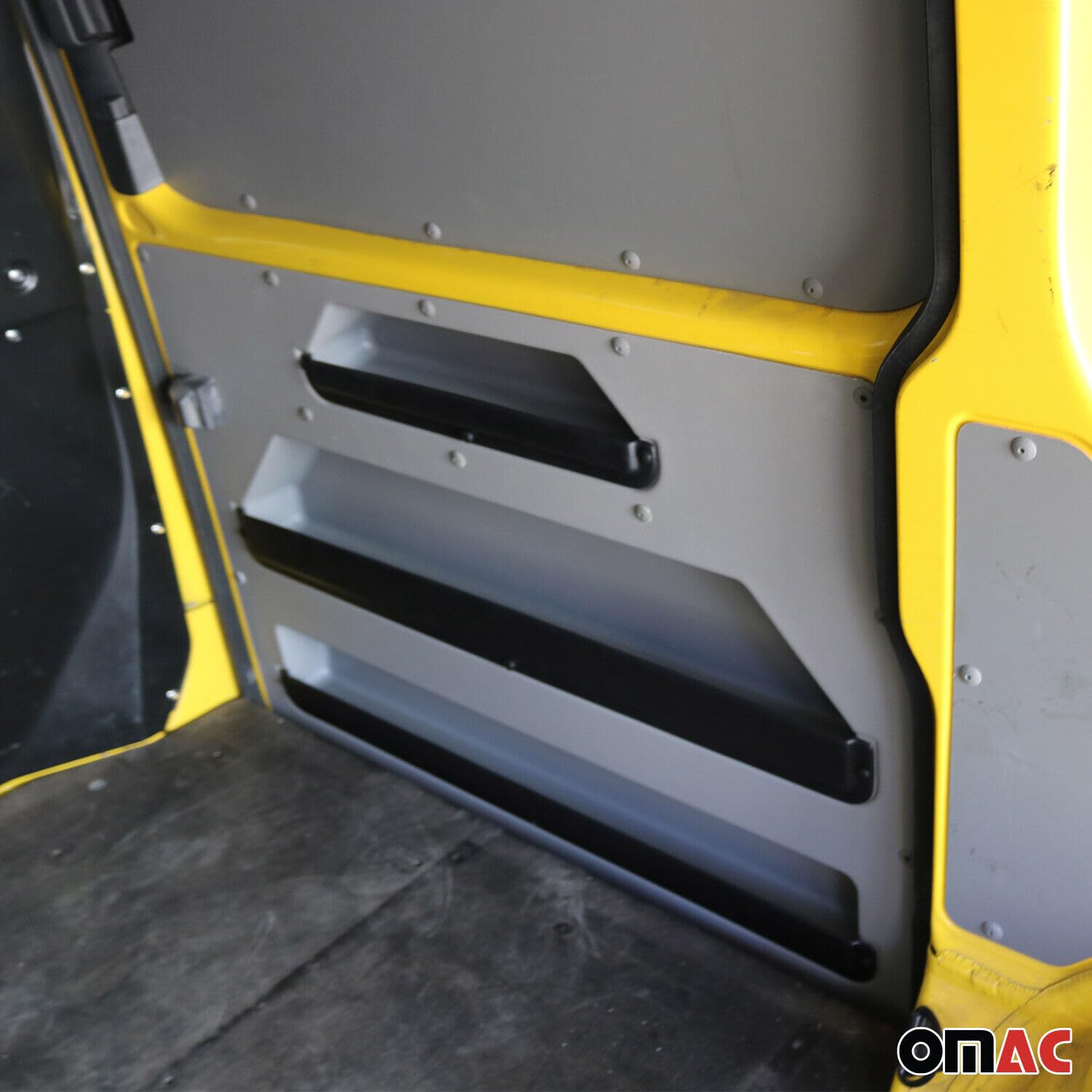 OMAC Rangement de Porte Droite de Fourgonette Compatible avec VW T5 T6 Transporter VAN 2003-2022, Organiseur de Coffre Camionnette en ABS Gris