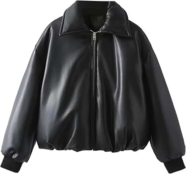 Amazon.com: Women's Retro Lapel Zipper Spliced ​​Leather