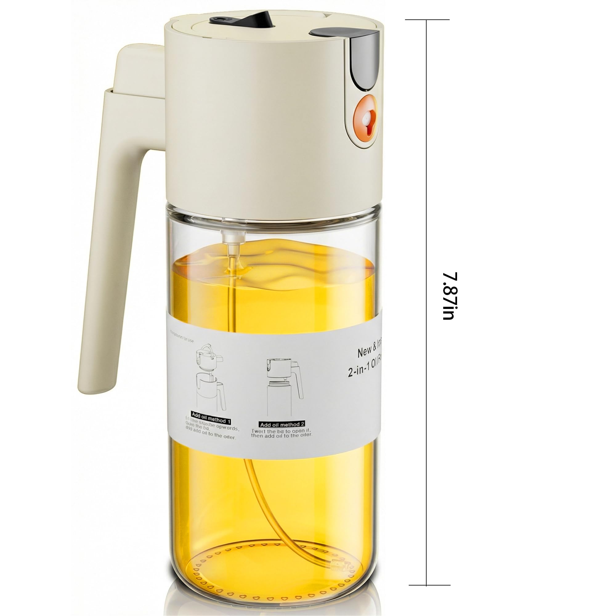 LAKUMIQI Ölsprüher zum Kochen mit auslaufsicherer Dichtung, One-Touch-Nebel, 600 ml Küchenölspenderflasche für Luftfritteuse, Grillen, Backen, Salat (weiß)
