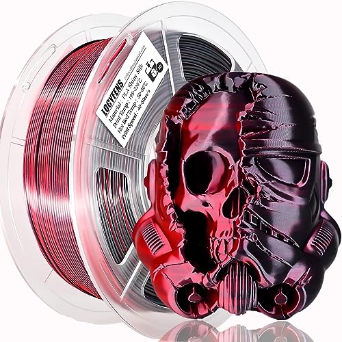 Image of PLA Filament 1.75mm, Silk PLA 3D Printer Filament, High Speed Printing Dual Color Filament Black Red 2 in 1 Coextrusion 1.75 PLA Filament + /-0.02mm, 1kg /2.2lb