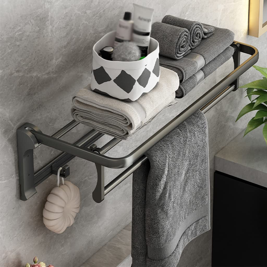 Porte-Serviettes Mural Gris B 59CM Étagère Salle de Bain Anti-Humidité