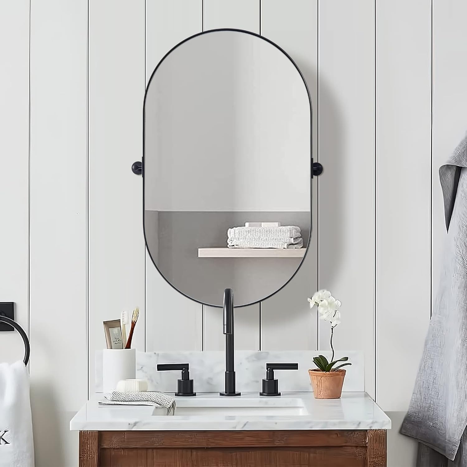 ANDY STAR Oval Mirror, 20x33'' Pivot Mirror, Black Oval