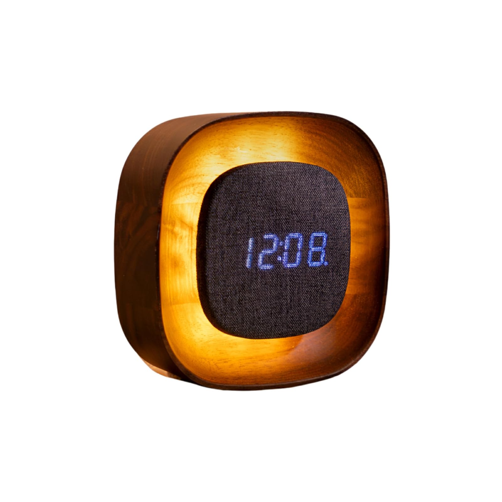 Gingko Design Lumos Alarm Clock – Square, Walnut | Wooden LED Alarm Clock with Ambient Light | Minimalist Rechargeable Desk or Bedside Clock with Touch Control