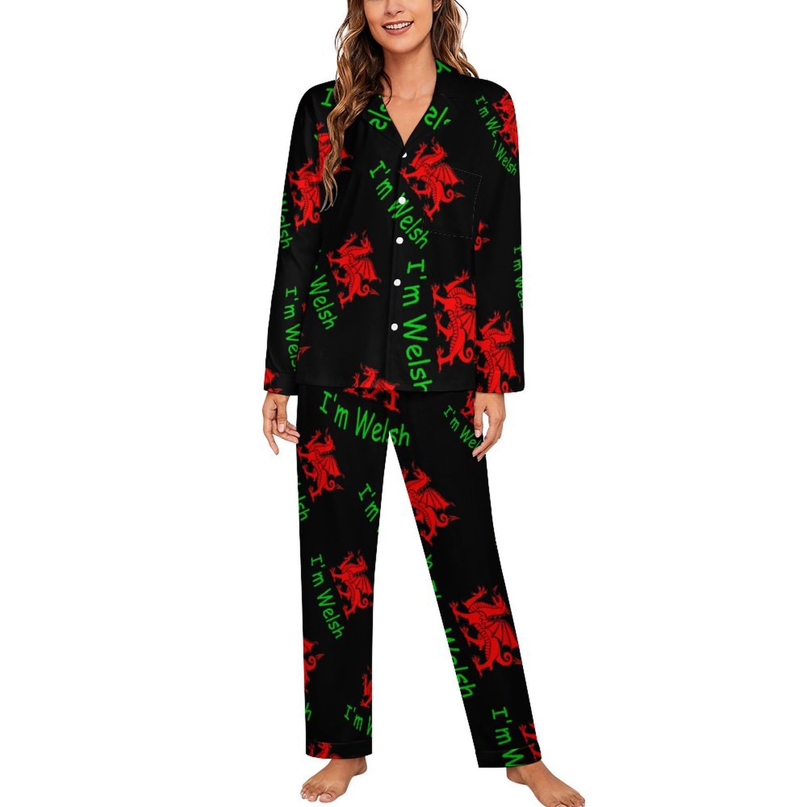 Waficac Unisex As Pic I'm Welsh Pajamas For Women Long Sleeve Pjs Sets 2 Pieces Button Loungewear Fall Sleepwear