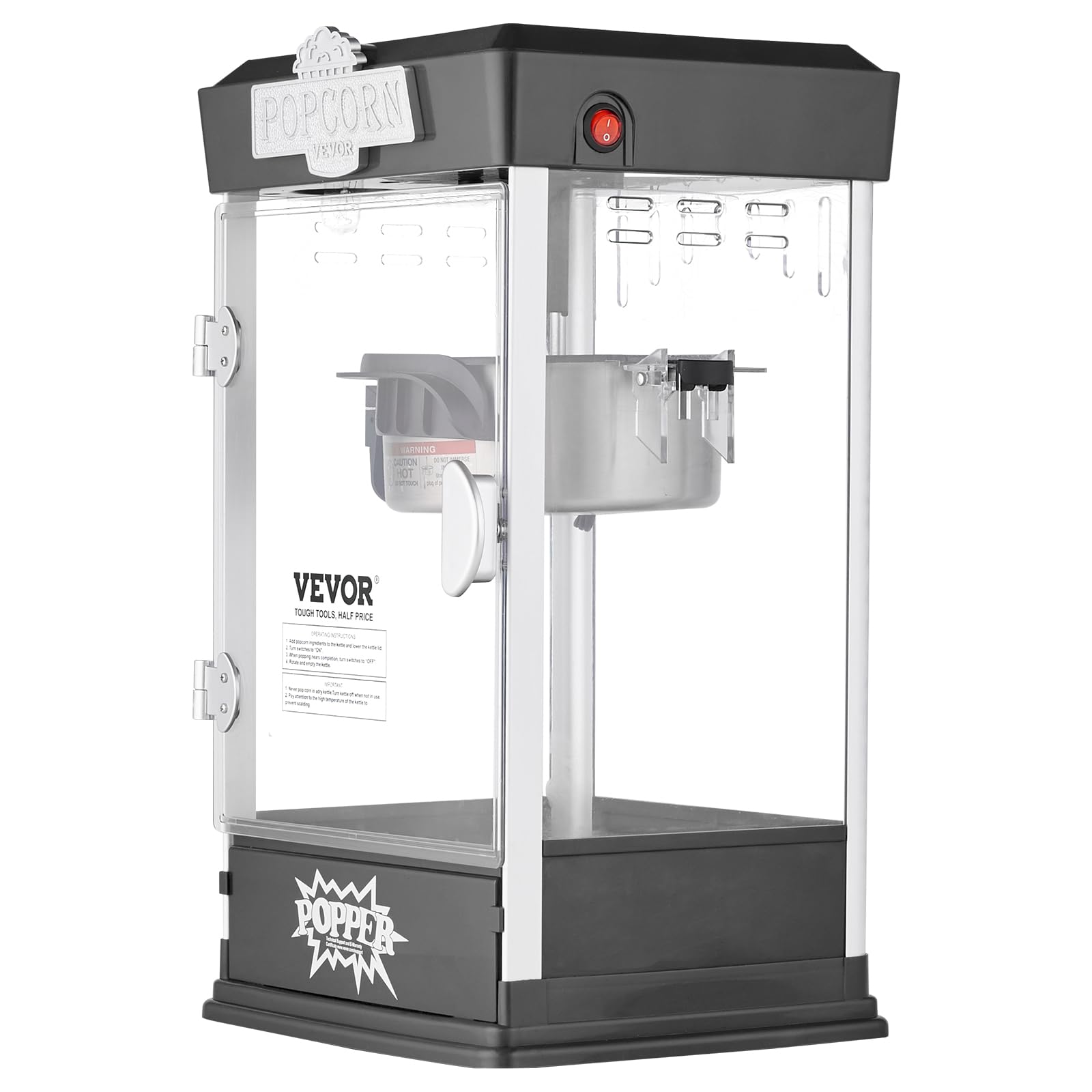 VEVOR Máquina para Hacer Palomitas de Maíz, 480 W, 4 oz, Produce 1,5 Galones por Tanda, Máquina para Hacer Palomitas de Maíz de Sobremesa, Incluye 3 Palas, Estilo Cine, Negro, 275 x 240 x 485 mm