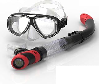 FXJ Snorkel Diving Mask, Panoramic Hd Scuba Snorkel Mask, Anti-Fog Swim Mask,Scuba Dive Snorkel Mask With Silicone Skirt Strap For Dry Snorkeling