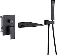 Vista 11 de DASAN SA-TF01WH-BG - Grifo de llenado de bañera en cascada con ducha de mano, moderno grifo de bañera de oro cepillado con válvula de alto caudal