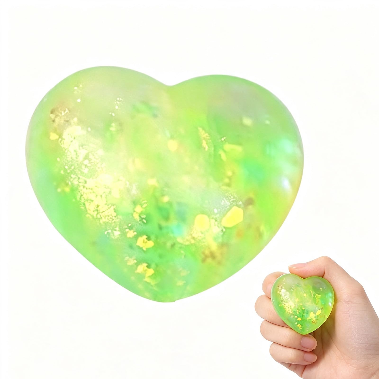 Squishy Glitter Heart Shape Stress Ball, Maltose-Filled Squeeze Fidget Toy